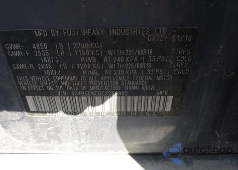 2016 Subaru Outback 3.6R Limited из США, поврежденный, VIN 4S4BSENC0G3288982